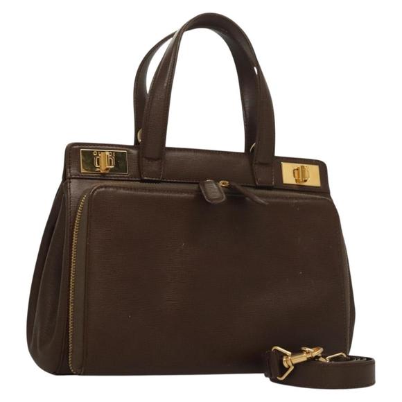 GUCCI Hand Bag Leather 2way Brown Gold Auth ep9398 - Picture 1 of 16